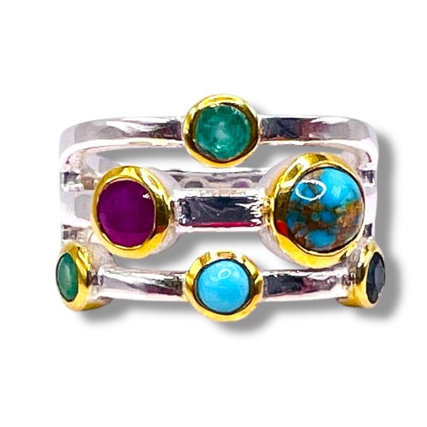 Multi-Colored Gemstone Ring Ruby Sapphire Emerald sz 7 - Image 8