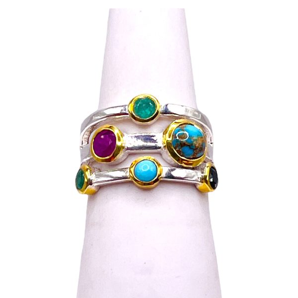 Multi-Colored Gemstone Ring Ruby Sapphire Emerald sz 7 - Image 9