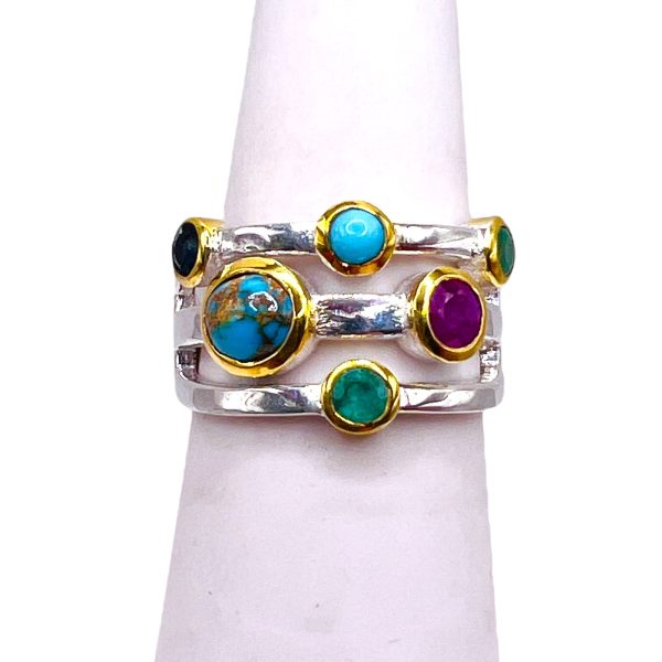 Multi-Colored Gemstone Ring Ruby Sapphire Emerald sz 7 - Image 10