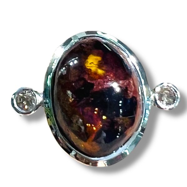 Burgundy Mexican Opal & Diamond Ring, Sterling Silver sz 7 - Image 13