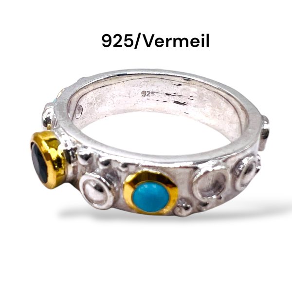 Sterling Silver Gold Vermeil Sapphire & Turquoise Ring, sz 8 - Image 2