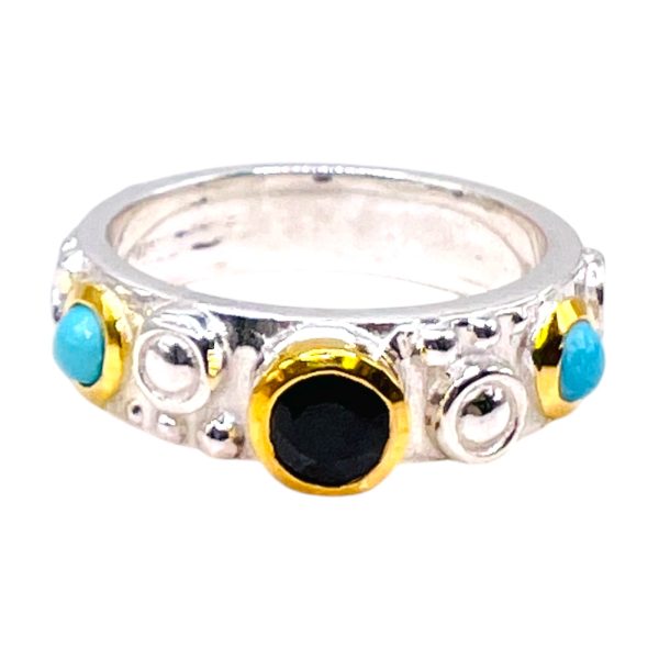 Sterling Silver Gold Vermeil Sapphire & Turquoise Ring, sz 8 - Image 8