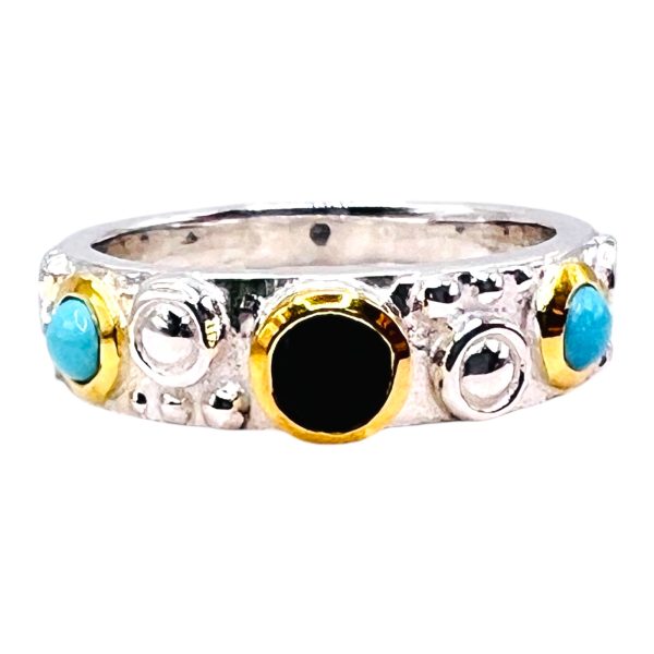 Sterling Silver Gold Vermeil Sapphire & Turquoise Ring, sz 8 - Image 10