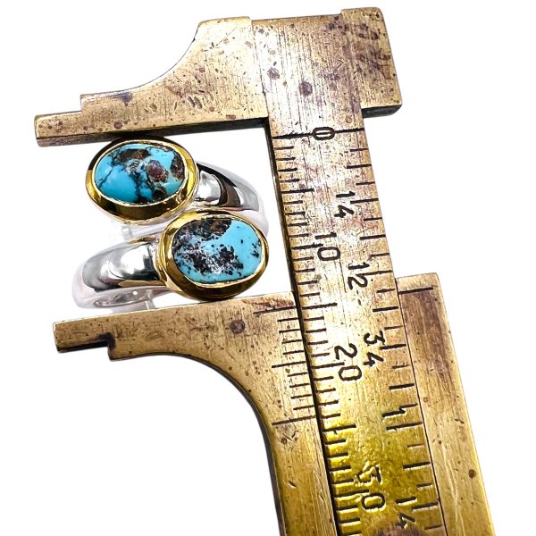 Persian Turquoise Bypass Ring | Silver & Gold Vermeil, sz 7 - Image 6