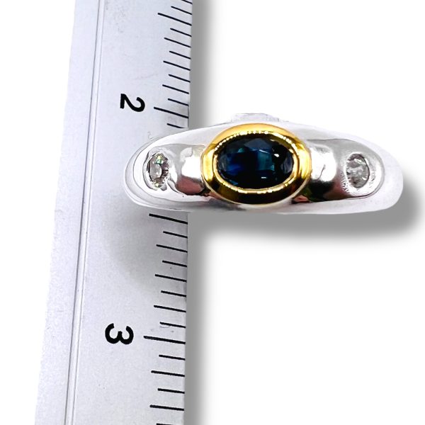 Men's Sapphire Diamond Ring, Silver & Gold Vermeil sz 10.25 - Image 2