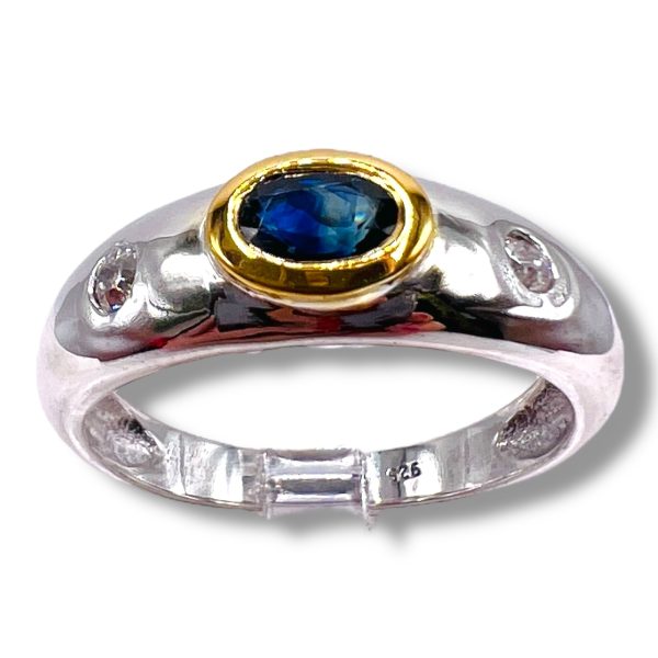 Men's Sapphire Diamond Ring, Silver & Gold Vermeil sz 10.25 - Image 7