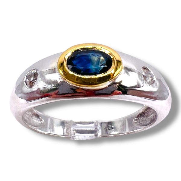 Men's Sapphire Diamond Ring, Silver & Gold Vermeil sz 10.25 - Image 8