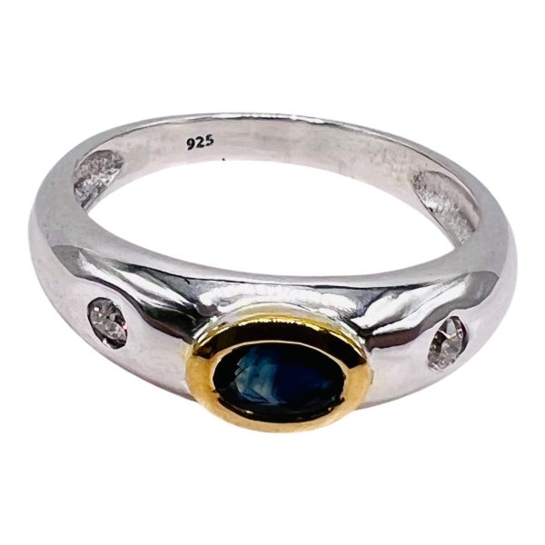 Men's Sapphire Diamond Ring, Silver & Gold Vermeil sz 10.25 - Image 10