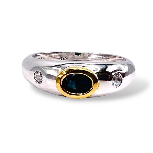 Men's Sapphire Diamond Ring, Silver & Gold Vermeil sz 10.25 - Image 11