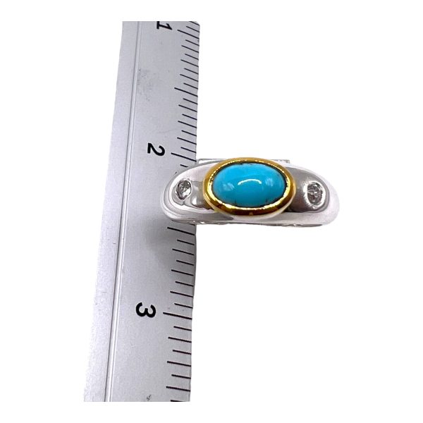 Persian Turquoise Diamond Ring | Silver & Vermeil sz 8.25 - Image 5