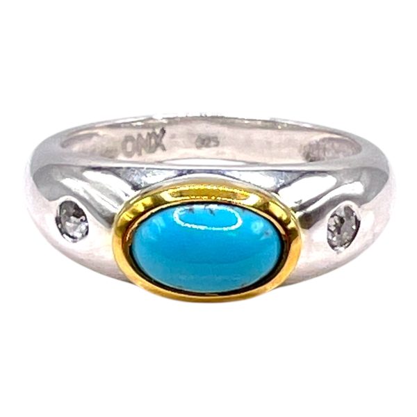 Persian Turquoise Diamond Ring | Silver & Vermeil sz 8.25 - Image 3