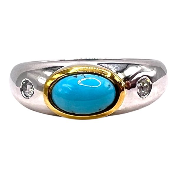 Persian Turquoise Diamond Ring | Silver & Vermeil sz 8.25 - Image 9