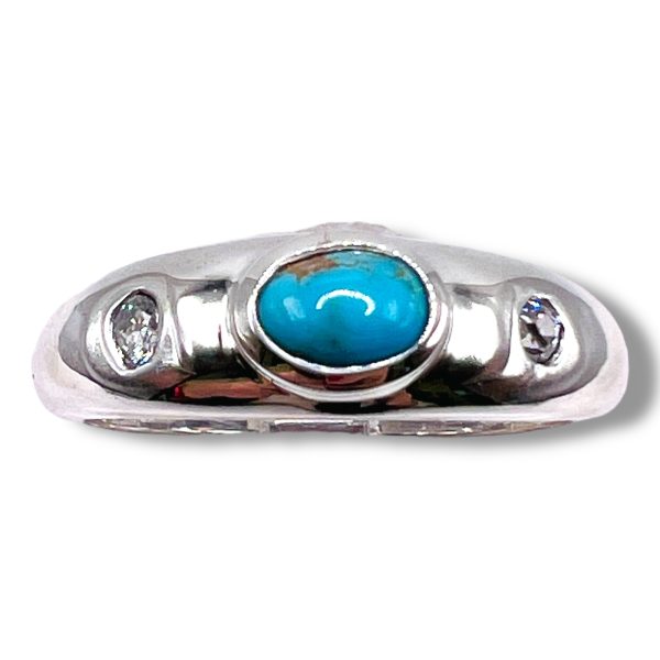 Men's Persian Turquoise Diamond Ring | Silver Band, sz 11.25