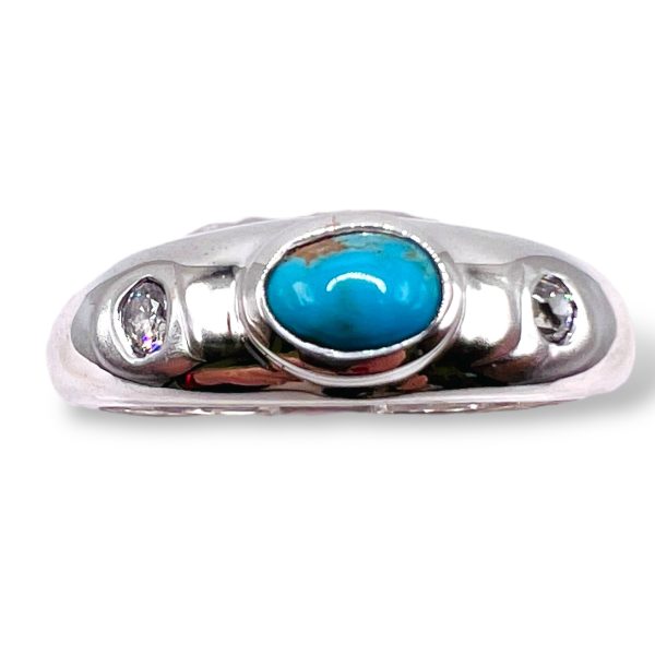 Men's Persian Turquoise Diamond Ring | Silver Band, sz 11.25 - Image 3