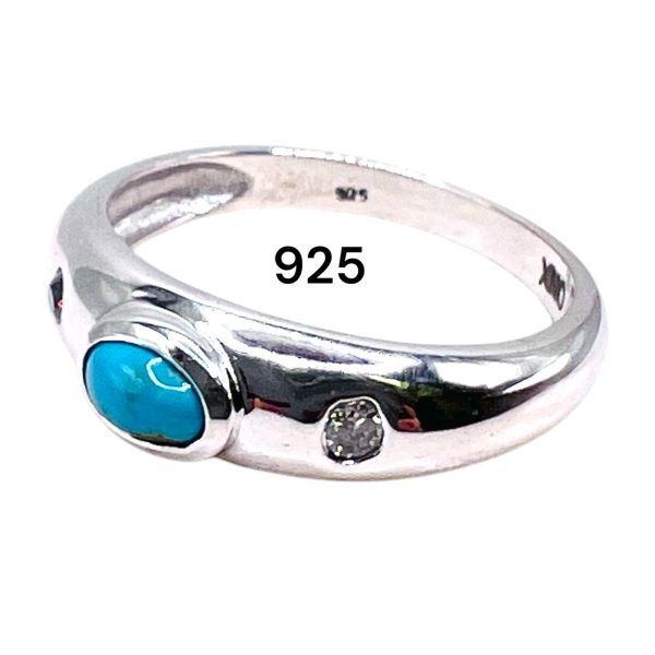 Men's Persian Turquoise Diamond Ring | Silver Band, sz 11.25 - Image 7