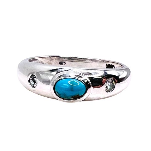 Men's Persian Turquoise Diamond Ring | Silver Band, sz 11.25 - Image 9