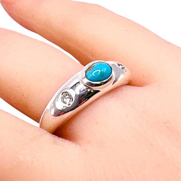 Men's Persian Turquoise Diamond Ring | Silver Band, sz 11.25 - Image 14