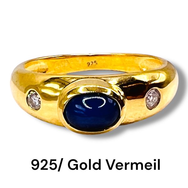 Blue Star Sapphire & Diamond Ring, Gold Vermeil Plated sz 9 - Image 2