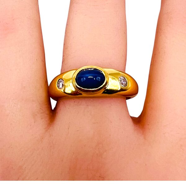 Blue Star Sapphire & Diamond Ring, Gold Vermeil Plated sz 9 - Image 9