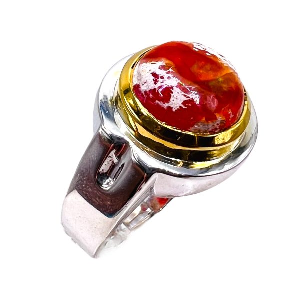 Reddish-Orange Mexican Fire Opal Ring | Silver & Gold, sz 9 - Image 4