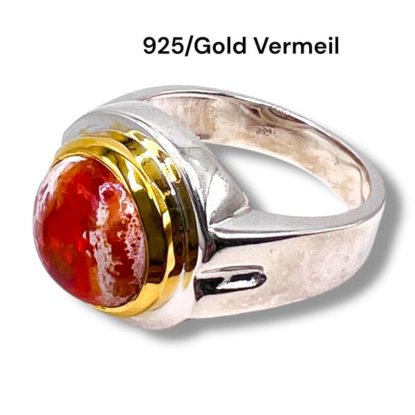 Reddish-Orange Mexican Fire Opal Ring | Silver & Gold, sz 9 - Image 2