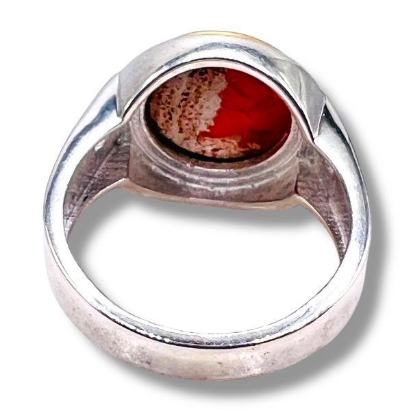 Reddish-Orange Mexican Fire Opal Ring | Silver & Gold, sz 9 - Image 6