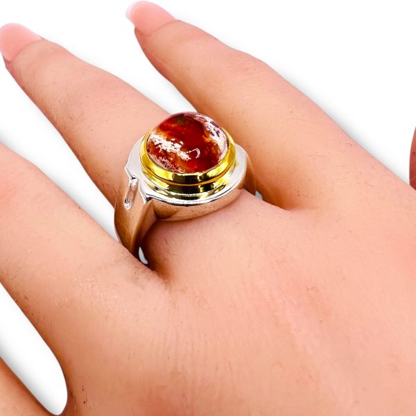 Reddish-Orange Mexican Fire Opal Ring | Silver & Gold, sz 9 - Image 11