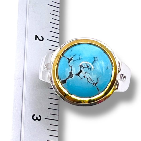 Round Blue Persian Turquoise Matrix Ring | Two-Toned, sz 11 - Image 13