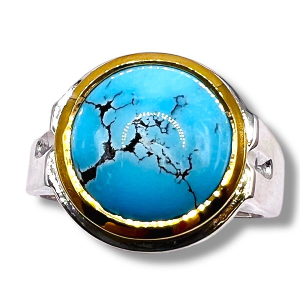 Round Blue Persian Turquoise Matrix Ring | Two-Toned, sz 11 - Image 14