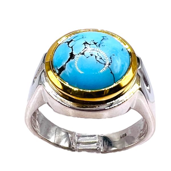 Round Blue Persian Turquoise Matrix Ring | Two-Toned, sz 11 - Image 3