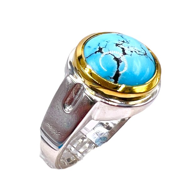 Round Blue Persian Turquoise Matrix Ring | Two-Toned, sz 11 - Image 7