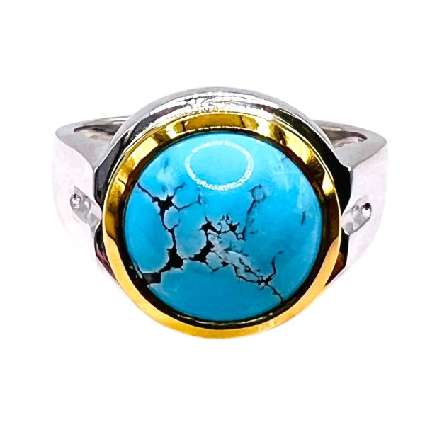 Round Blue Persian Turquoise Matrix Ring | Two-Toned, sz 11 - Image 8