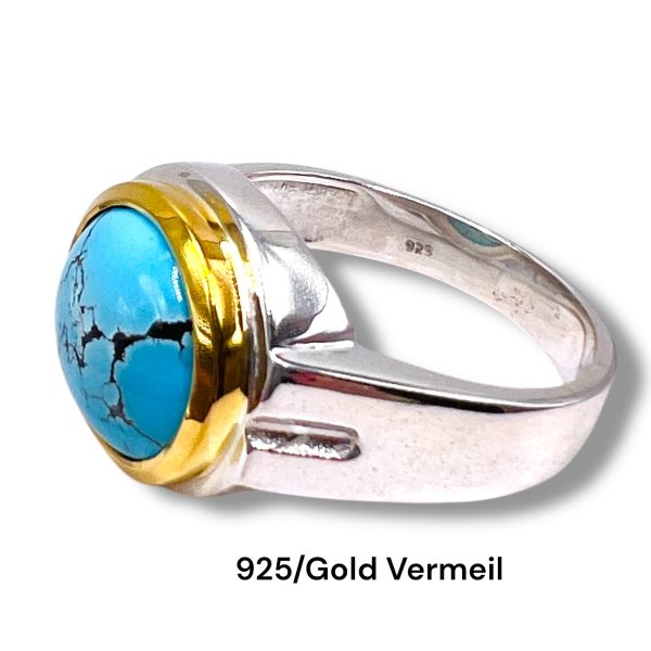 Round Blue Persian Turquoise Matrix Ring | Two-Toned, sz 11 - Image 9