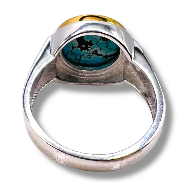 Round Blue Persian Turquoise Matrix Ring | Two-Toned, sz 11 - Image 10