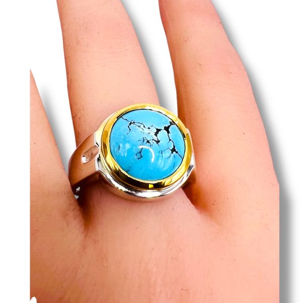 Round Blue Persian Turquoise Matrix Ring | Two-Toned, sz 11 - Image 12