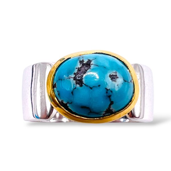 Black Matrix Persian Turquoise Ring | Two-Toned, sz 9