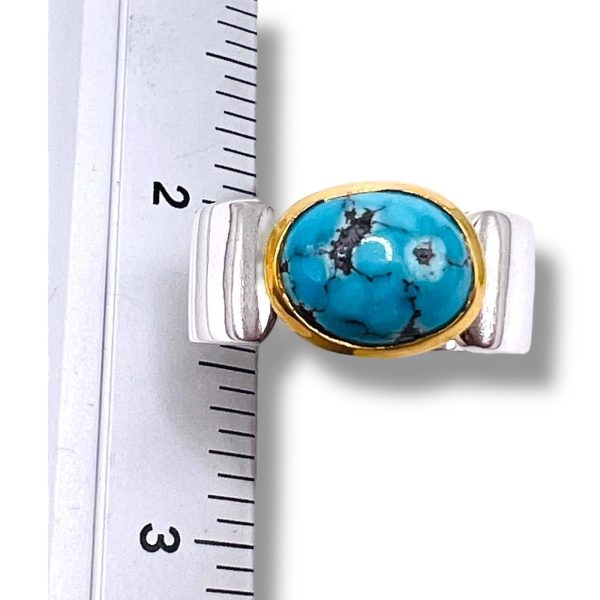 Black Matrix Persian Turquoise Ring | Two-Toned, sz 9 - Image 12