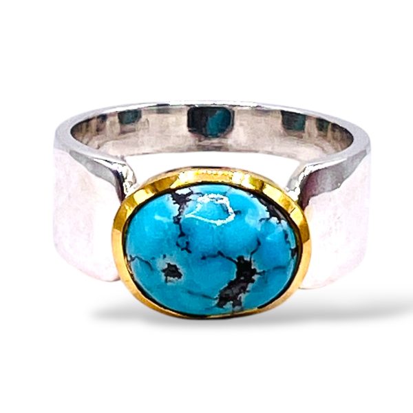 Black Matrix Persian Turquoise Ring | Two-Toned, sz 9 - Image 5