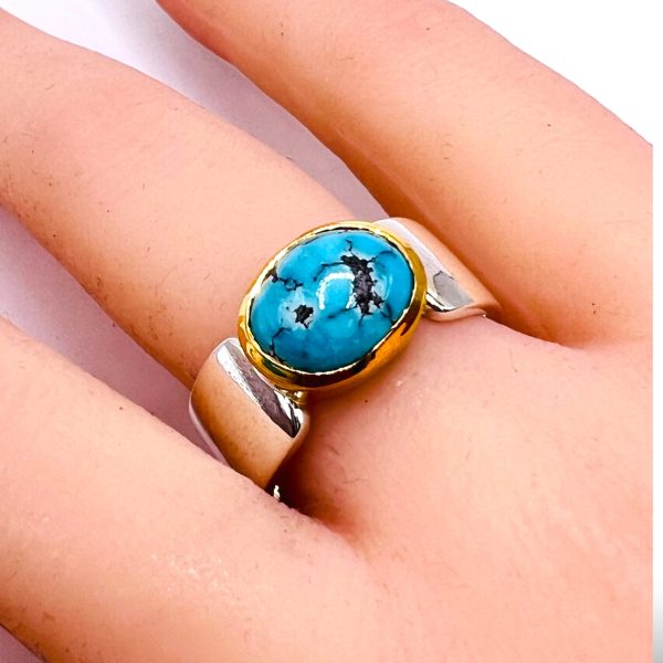 Black Matrix Persian Turquoise Ring | Two-Toned, sz 9 - Image 10