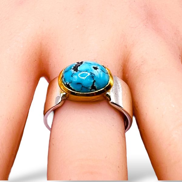 Black Matrix Persian Turquoise Ring | Two-Toned, sz 9 - Image 11