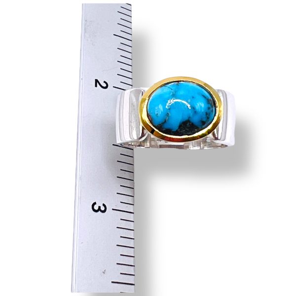 Persian Turquoise Matrix Ring | Silver & Gold Vermeil, sz 7 - Image 10