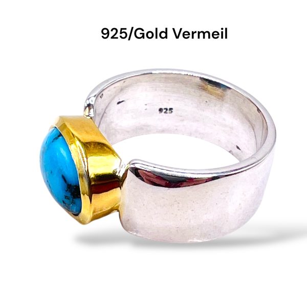 Persian Turquoise Matrix Ring | Silver & Gold Vermeil, sz 7 - Image 2