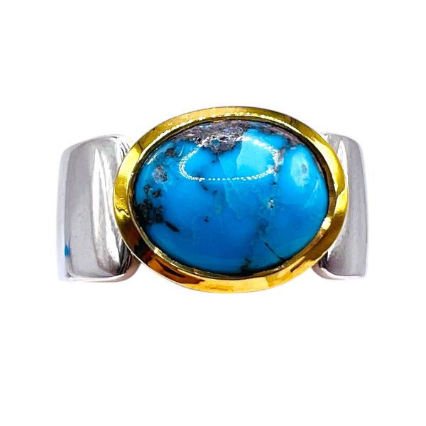 Persian Turquoise Matrix Ring | Silver & Gold Vermeil, sz 7