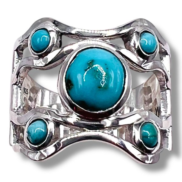 Sterling Silver Persian Turquoise Multi-stone Ring, Size 7