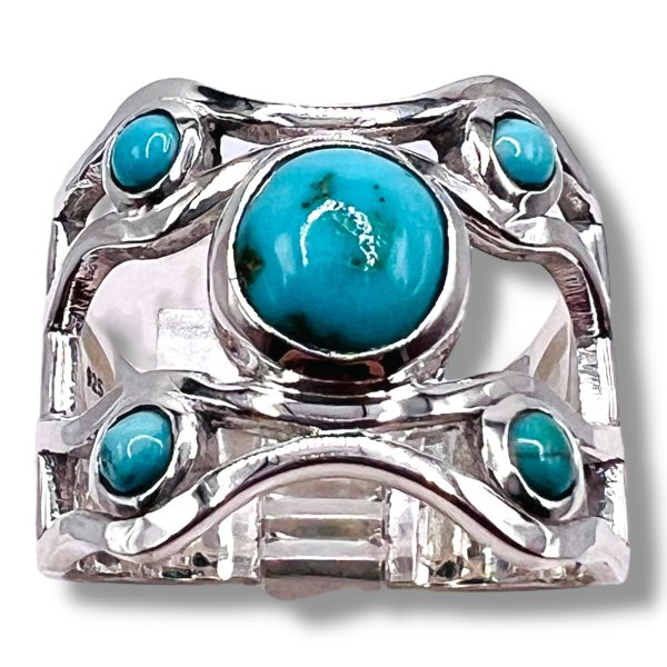 Sterling Silver Persian Turquoise Multi-stone Ring, Size 7 - Image 2