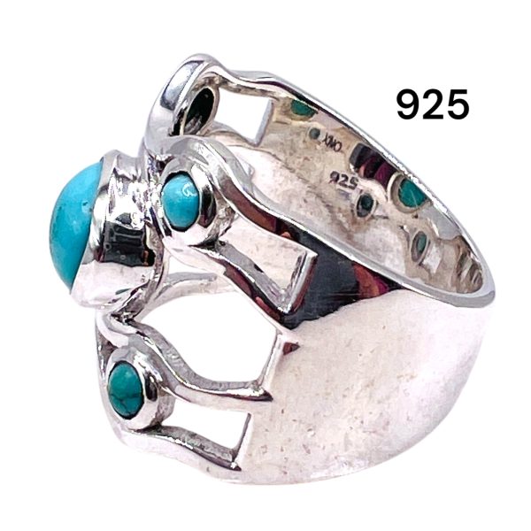 Sterling Silver Persian Turquoise Multi-stone Ring, Size 7 - Image 7