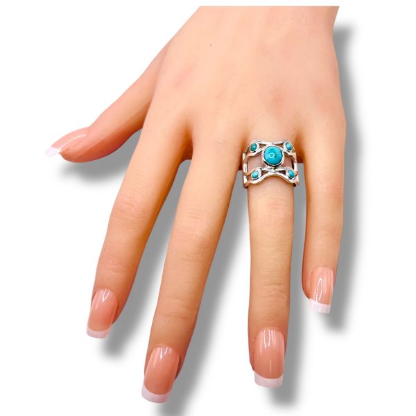 Sterling Silver Persian Turquoise Multi-stone Ring, Size 7 - Image 12