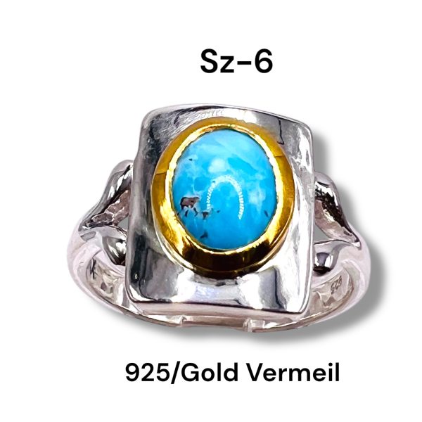 925 Silver & Vermeil Blue Turquoise Matrix Ring, sz 6,7,10 - Image 2