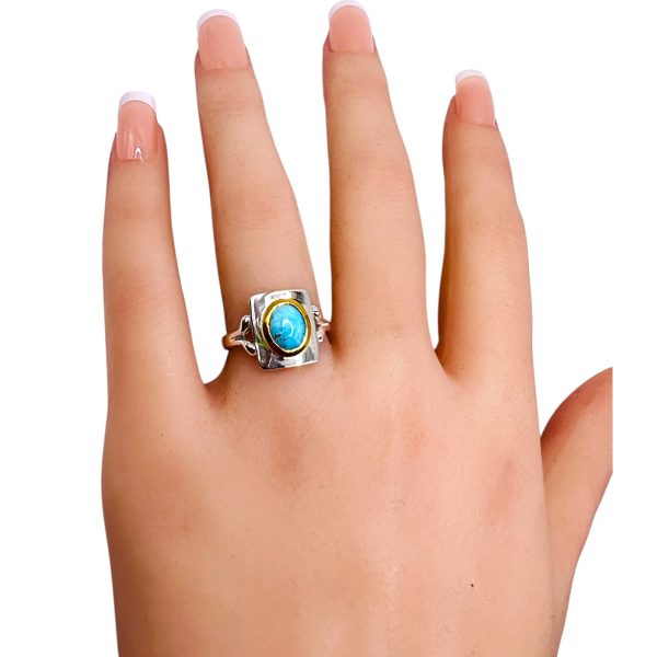 925 Silver & Vermeil Blue Turquoise Matrix Ring, sz 6,7,10 - Image 9