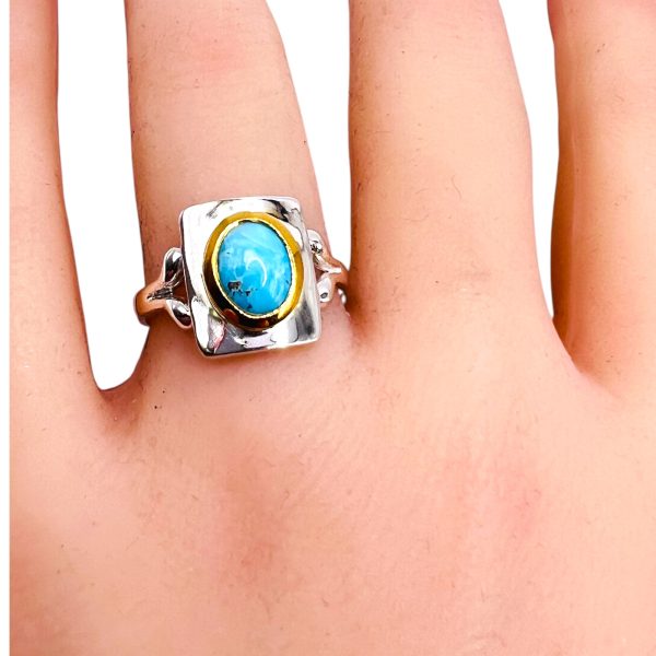 925 Silver & Vermeil Blue Turquoise Matrix Ring, sz 6,7,10 - Image 5